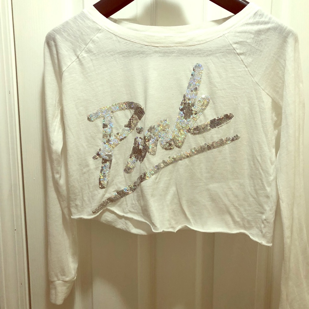 White and silver crop top- medium PINK NWOT 🥰